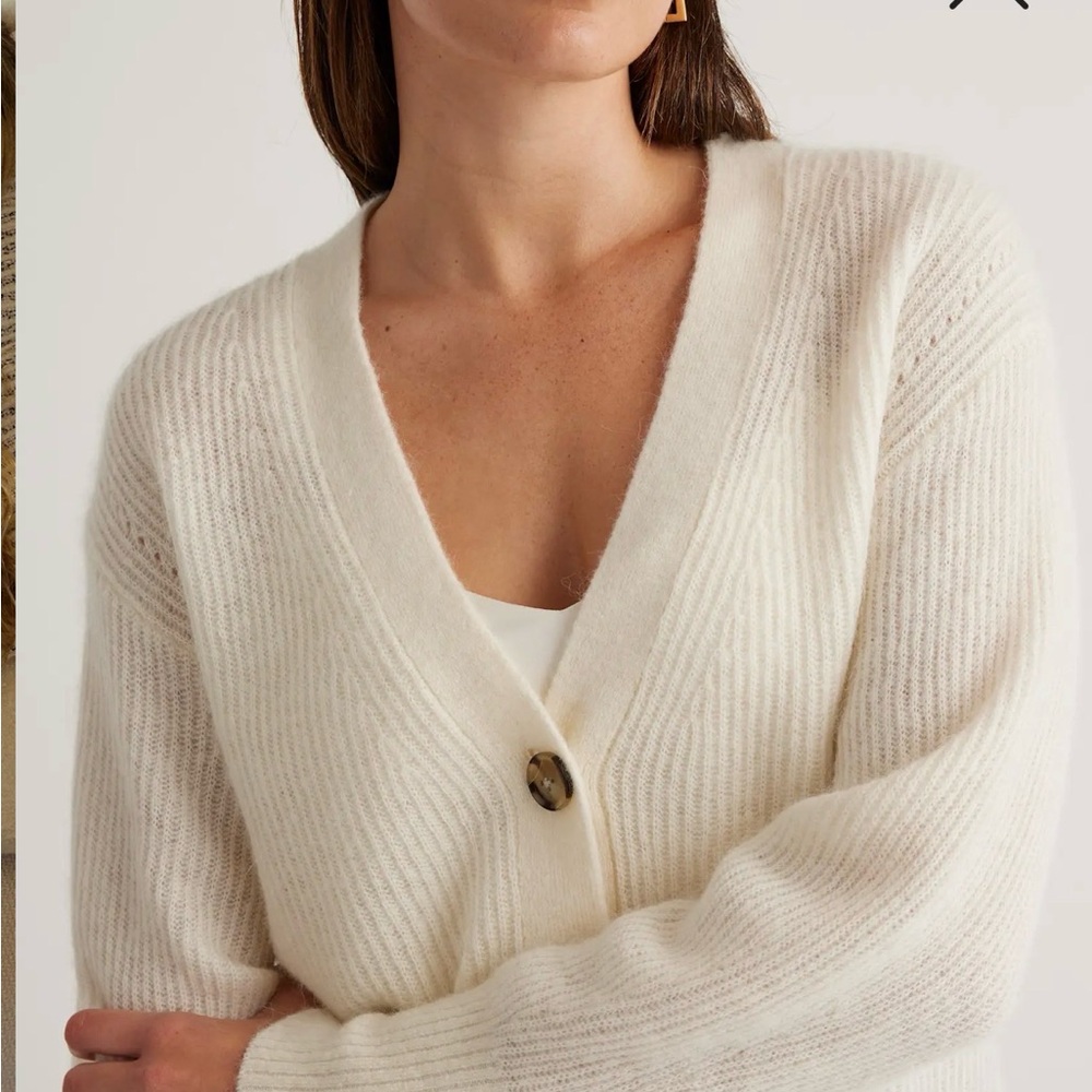 Quince Baby Alpaca Wool Cropped Ivory Cardigan Sweater - Picture 2 of 3